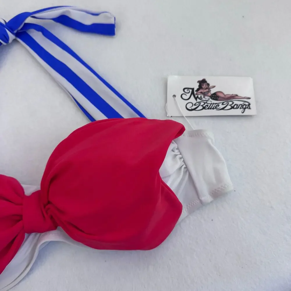 Ms Bettie Bangs Sailor Bikini Top Pin Up Retro Nautical Red Blue Large summer - Picture 5 of 7